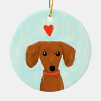 Dachshund Love | Cute Wiener Dog with Heart Ceramic Tree Decoration