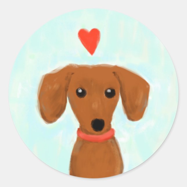 Dachshund Love | Cute Wiener Dog with Heart Classic Round Sticker (Front)