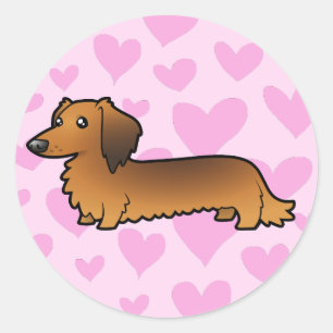 Dachshund Love (longhair) Classic Round Sticker