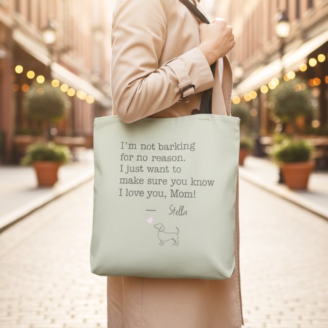 Dachshund Love Message Personalised Sage Green Tote Bag (Creator Uploaded)