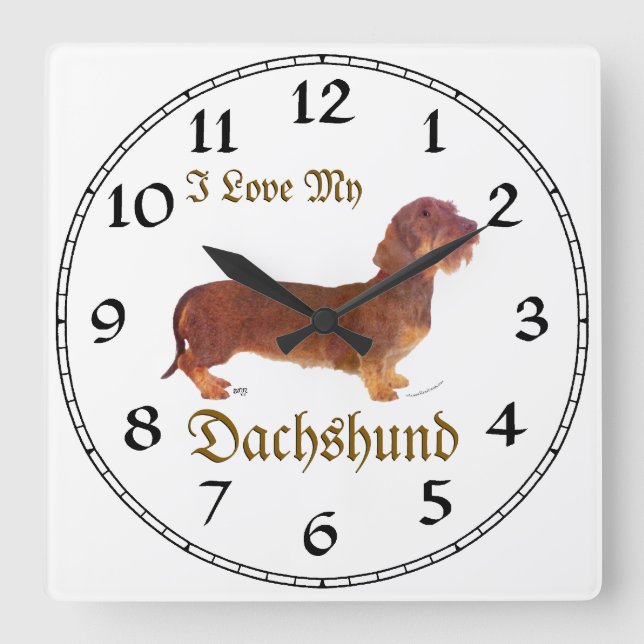 Dachshund Love Square Wall Clock (Front)