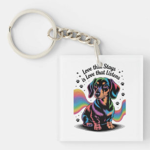 Dachshund Love That Stays Is Love That Listens Key Ring