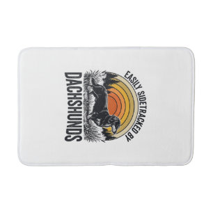 Dachshund Lover Shirt Easily Sidetracked Retro Art Bath Mat