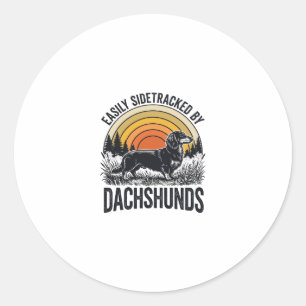 Dachshund Lover Shirt Easily Sidetracked Retro Art Classic Round Sticker