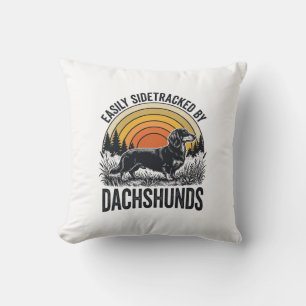Dachshund Lover Shirt Easily Sidetracked Retro Art Cushion