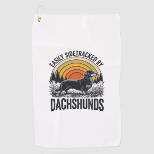 Dachshund Lover Shirt Easily Sidetracked Retro Art Golf Towel