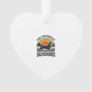 Dachshund Lover Shirt Easily Sidetracked Retro Art Ornament