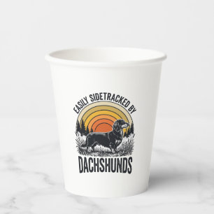 Dachshund Lover Shirt Easily Sidetracked Retro Art Paper Cups