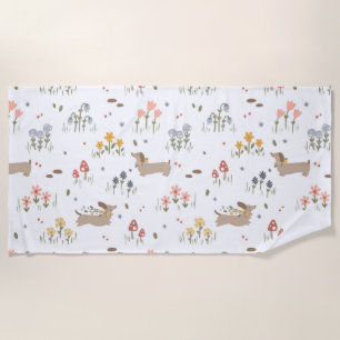 Dachshund Lover Weiner Dog Sausage Dog Wildflower Beach Towel