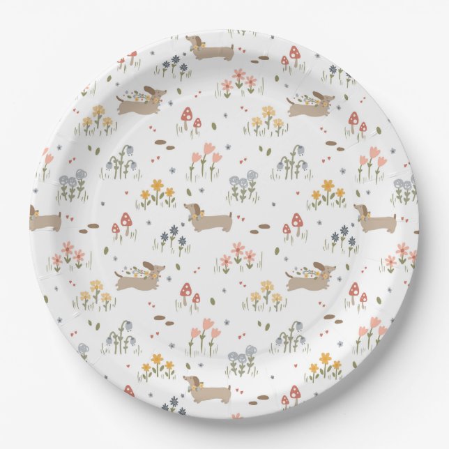 Dachshund Lover Weiner Dog Sausage Dog Wildflower Paper Plate (Front)