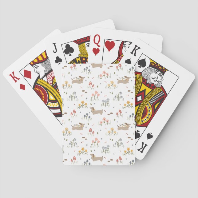 Dachshund Lover Weiner Dog Sausage Dog Wildflower  Playing Cards (Back)