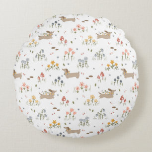 Dachshund Lover Weiner Dog Sausage Dog Wildflower Round Cushion