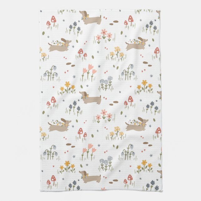 Dachshund Lover Weiner Dog Sausage Dog Wildflower Tea Towel (Vertical)