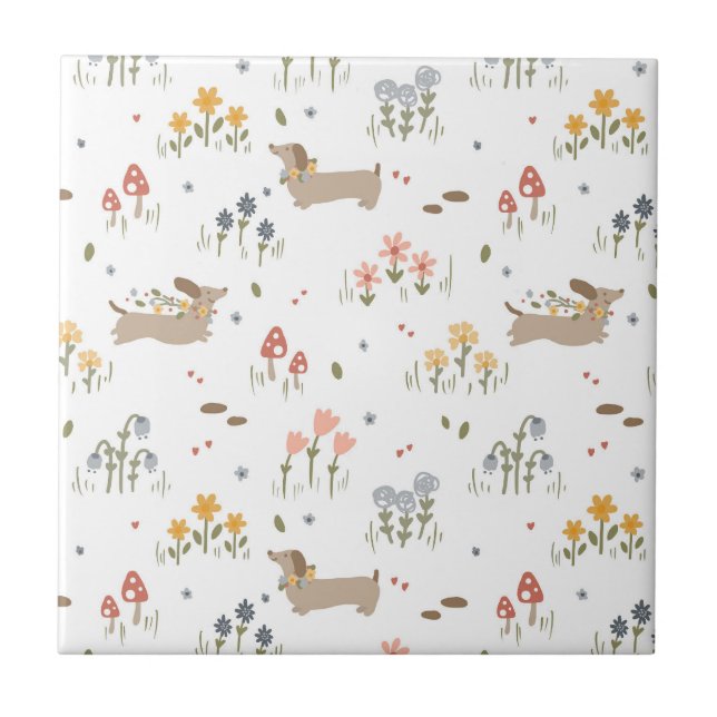 Dachshund Lover Weiner Dog Sausage Dog Wildflower Tile (Front)