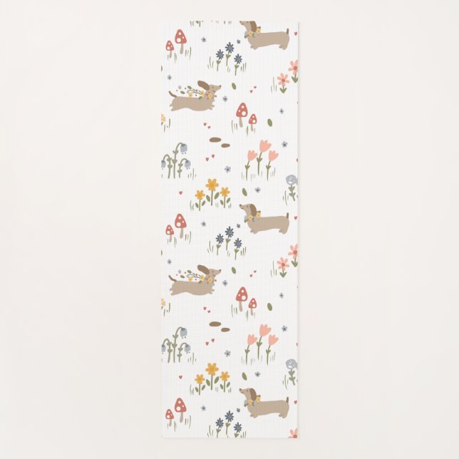Dachshund Lover Weiner Dog Sausage Dog Wildflower Yoga Mat (Front)