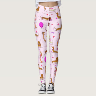 Dachshund Lovers! Doxies & Hearts on Pink Leggings