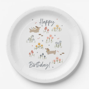 Dachshund Lovers Happy Birthday Floral Party Paper Plate