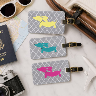 Dachshund Luggage Bag Tag Blue & Grey