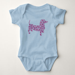 Dachshund made in little Pink Hearts Baby Bodysuit