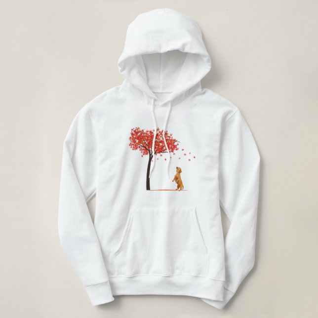 Dachshund Maple Tree Thanksgiving Day Cute Dog Dox Hoodie (Design Front)