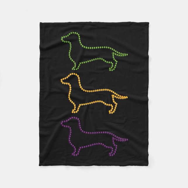 Dachshund Mardi Gras Beads  Fleece Blanket (Front)