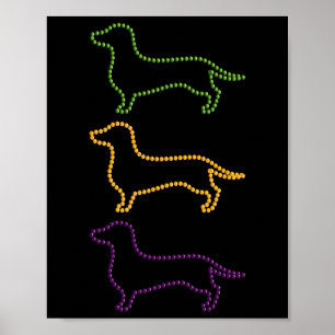 Dachshund Mardi Gras Beads Poster