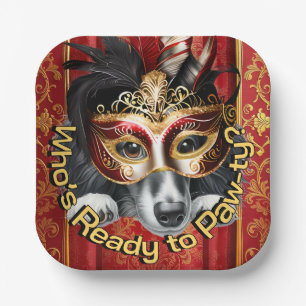 Dachshund Mask Paw-ty Plate   Red Gold