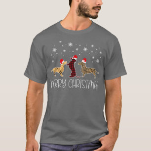 Dachshund Merry Christmas Cute Plaid Leopard Doie T-Shirt