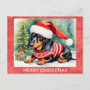 Dachshund Merry Christmas Cute Puppy Dog Postcard