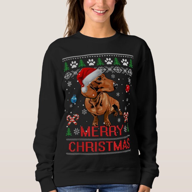 Dachshund Merry Christmas Tree Light Pajama Dackel Sweatshirt (Front)
