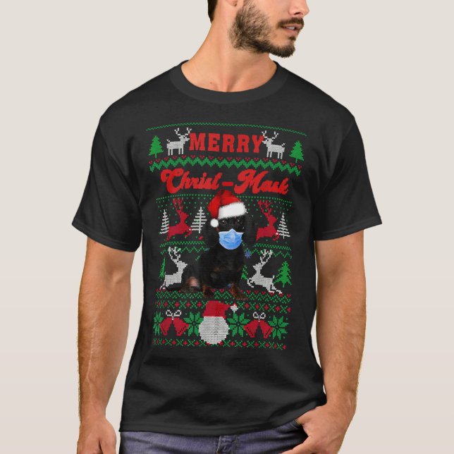 Dachshund Merry Christmask Ugly Christmas Sweaters (Front)