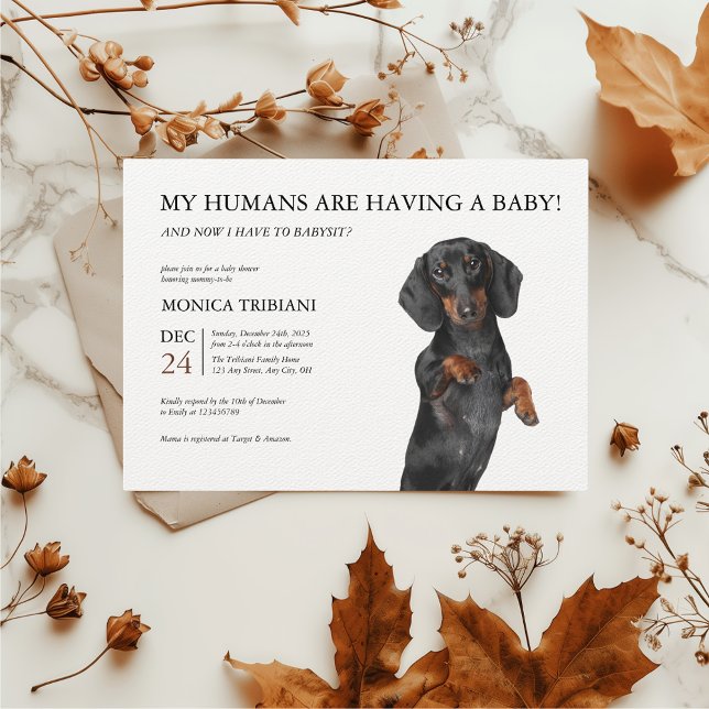 Dachshund Minimalist Puppy Dog Baby Shower Invitation (Dachshund Baby Shower Invitation)