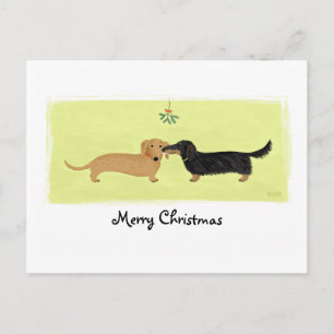 Dachshund Mistletoe Kiss Holiday Postcard