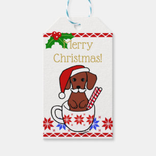 Dachshund Moustache Christmas Cartoon Gift Tags