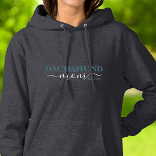Dachshund Mum Est Year Teal White Hoodie