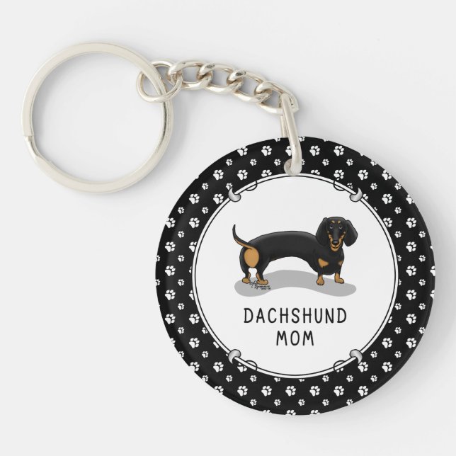 Dachshund Mum (S black & tan) - Cute dog Key Ring (Front)