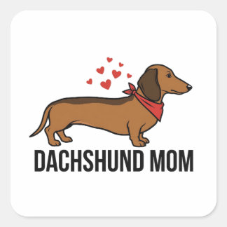 Dachshund Mum — Wiener Dog with Bandanna & Hearts Square Sticker