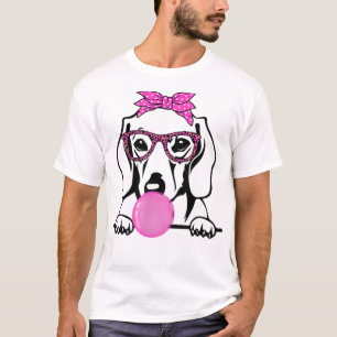 Dachshund Mum with bubble gum bandanna glasses T-S T-Shirt