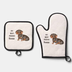 Dachshund My Best Friend Custom Pet Name Oven Mitt & Pot Holder Set