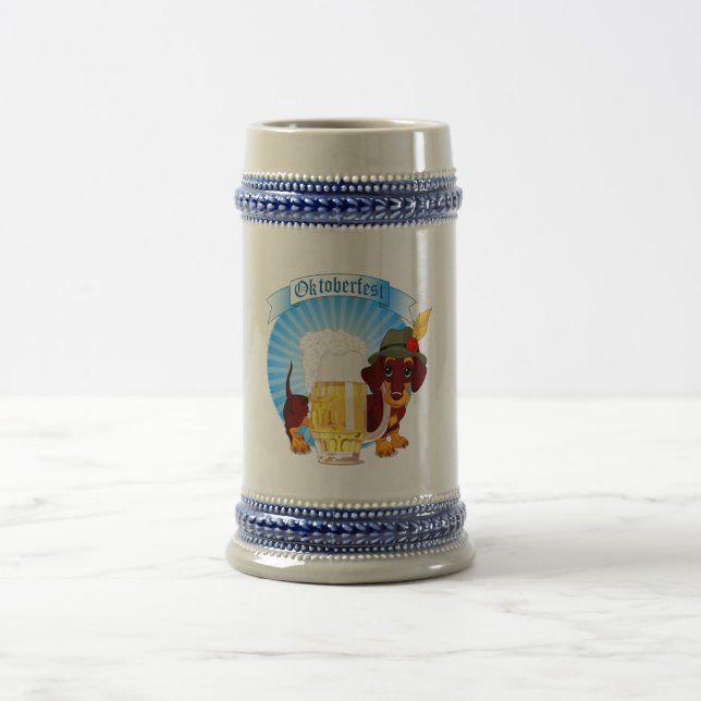 Dachshund Octoberfest Grey/Blue 22 oz Stein (Center)