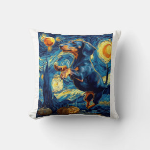 Dachshund of van gogh starry night halloween Funny Cushion