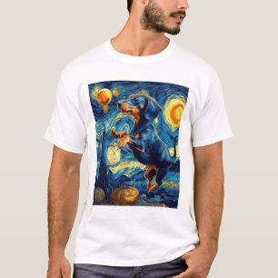 Dachshund of van gogh starry night halloween Funny T-Shirt