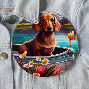 Dachshund on a Paddle: A Scenic Adventure 6 Cm Round Badge