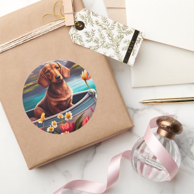 Dachshund on a Paddle: A Scenic Adventure  Classic Round Sticker (Gifting)