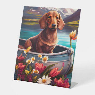 Dachshund on a Paddle: A Scenic Adventure Pedestal Sign