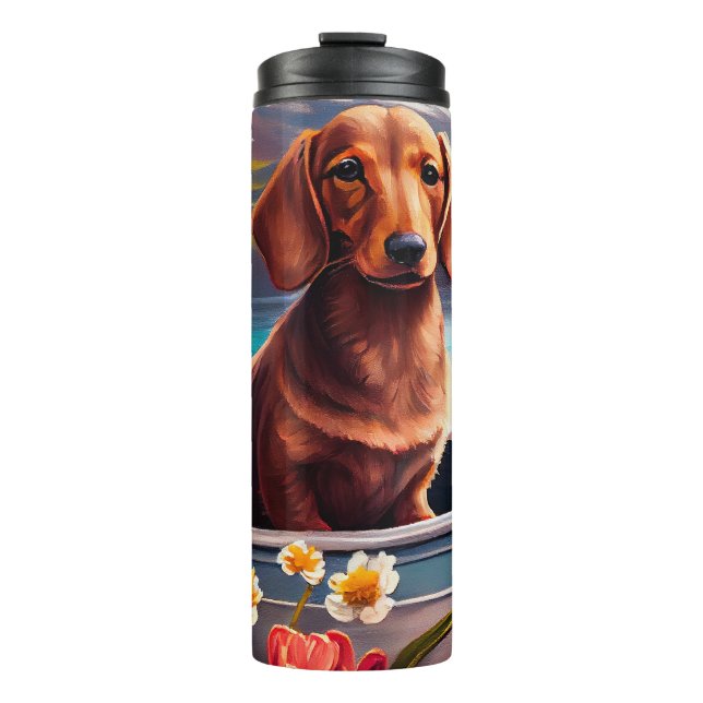 Dachshund on a Paddle: A Scenic Adventure Thermal Tumbler (Front)