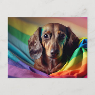 Dachshund on Rainbow Flag Postcard