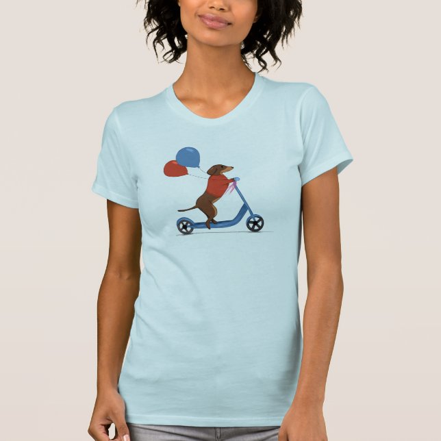 Dachshund on scooter with balloons  T-Shirt (Front)