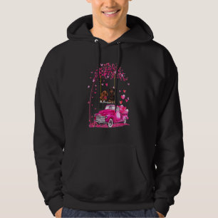 Dachshund On Swing Truck With Hearts Cute Valentin Hoodie