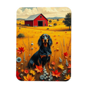 dachshund on the farm in autumn magnet
